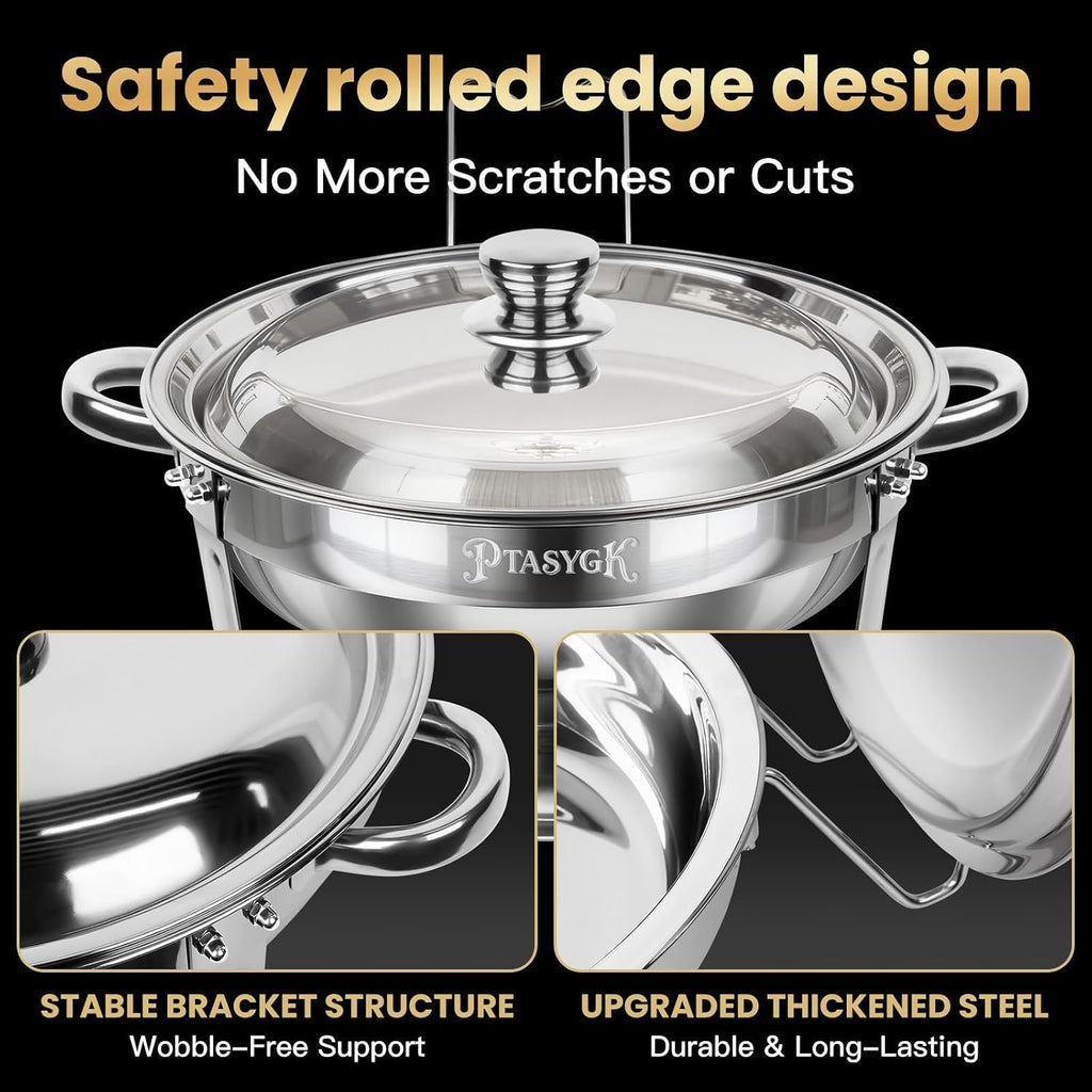 Round Chafing Dishes Buffet 3 Pack 5QT Silver Stainless Steel Lid