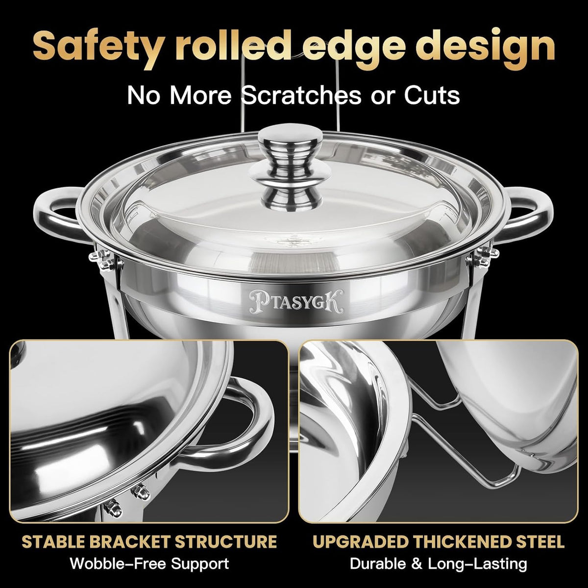 Round Chafing Dishes Buffet 3 Pack 5QT Silver Stainless Steel Lid