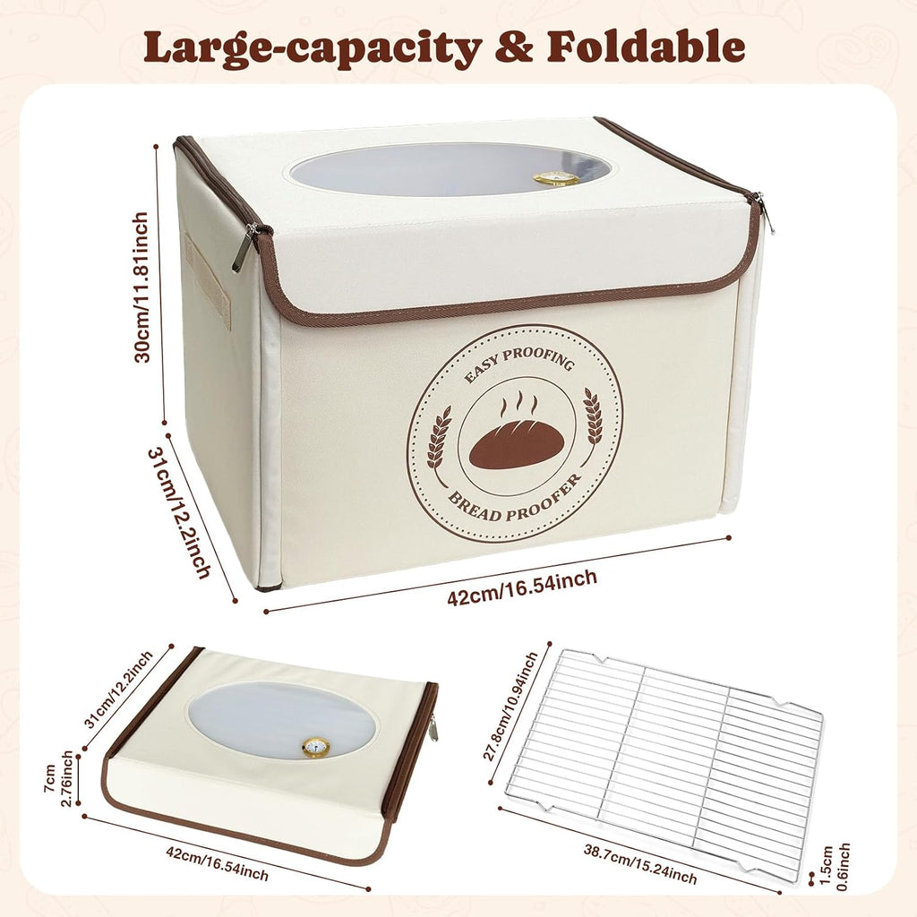 Bread Proofing Box with 68-131℉ Temperature Control & 99H Timer, Foldable Dough Proofer with Metal Rack, Folding
