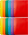Plastic 3 Hole Punch Folders with 2 Pockets for Documents, Letter Size 8.5 x 11 inches, School Supplies, Assorted
