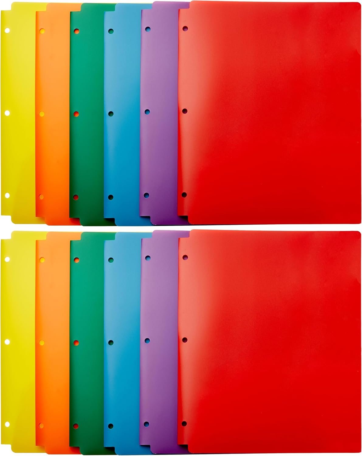 Plastic 3 Hole Punch Folders with 2 Pockets for Documents, Letter Size 8.5 x 11 inches, School Supplies, Assorted