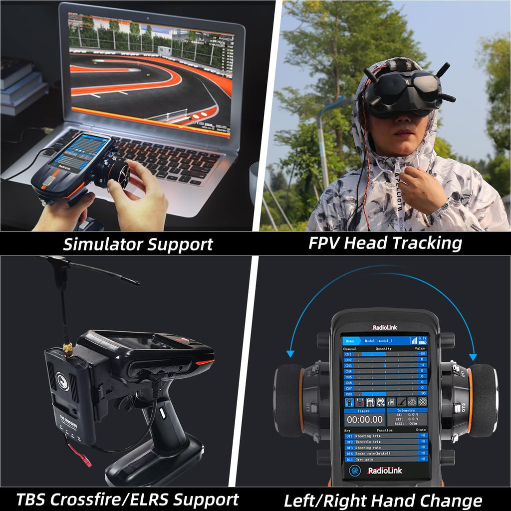 RC8X 8 Channels RC Transmitter with R8FG&R4FGM Gyro Receivers | 4.3" IPS Touch FPV Screen2.4G Voltage Telemetry