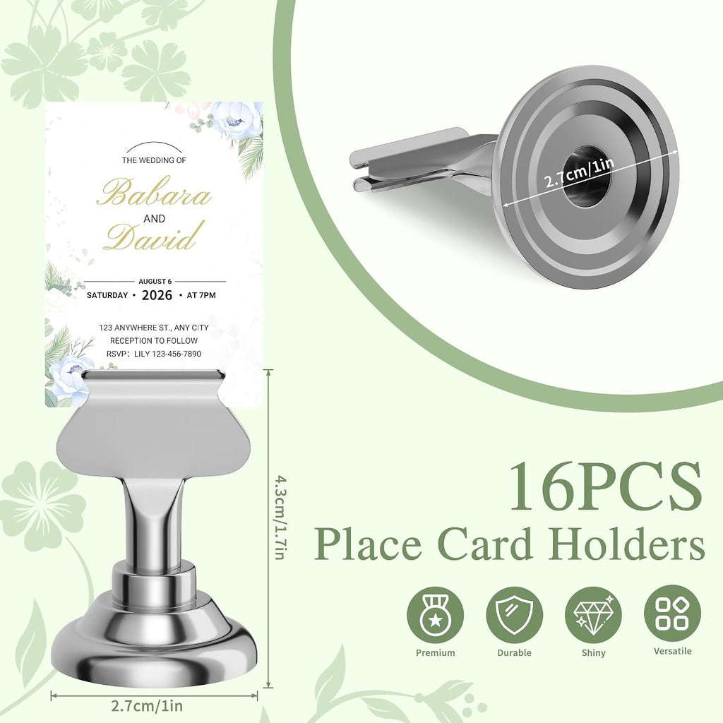 16PK Table Number Holders Place Card Holders 1.7 Inch Table Card Holders Steel Card Holders for Photos, Food Signs
