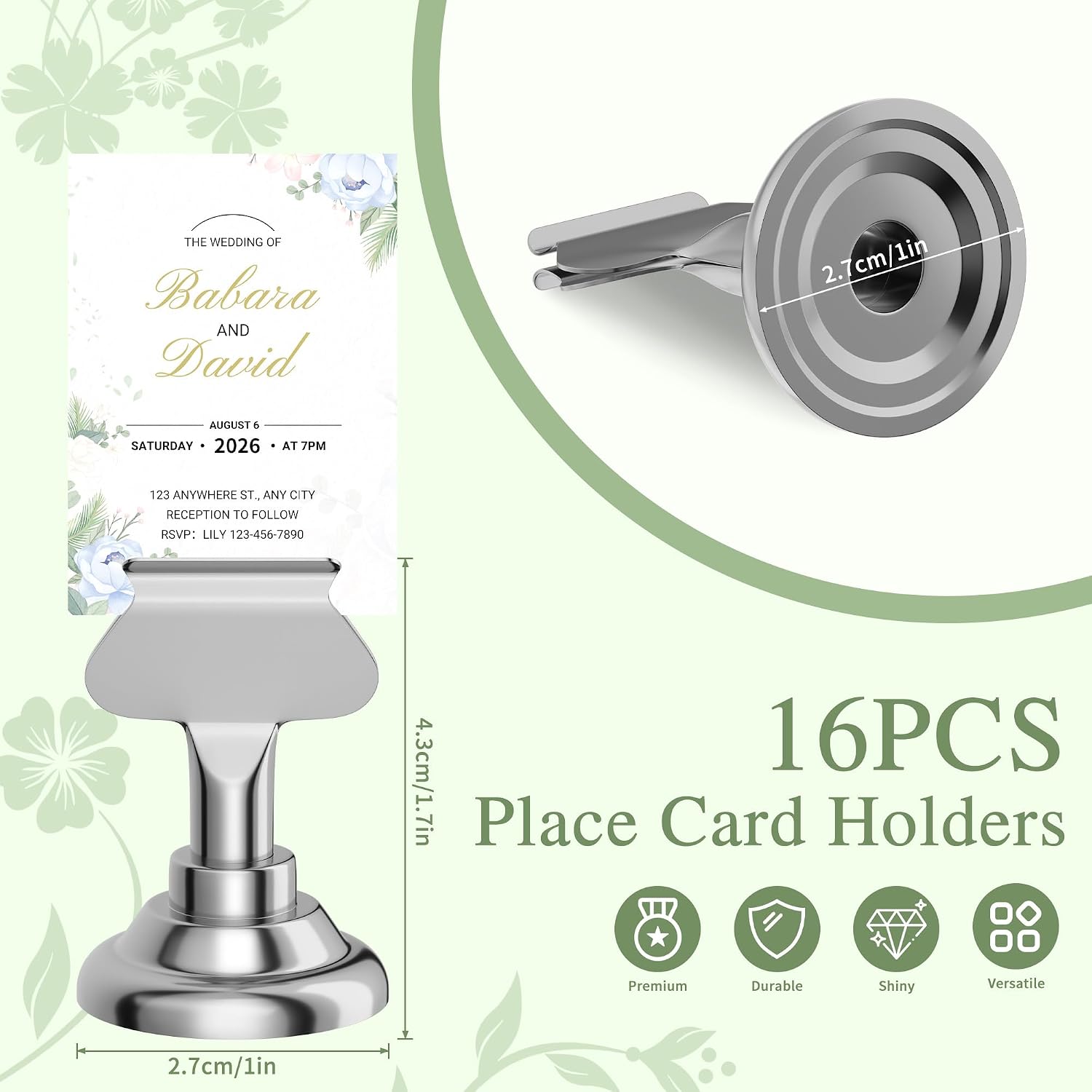 16PK Table Number Holders Place Card Holders 1.7 Inch Table Card Holders Steel Card Holders for Photos, Food Signs