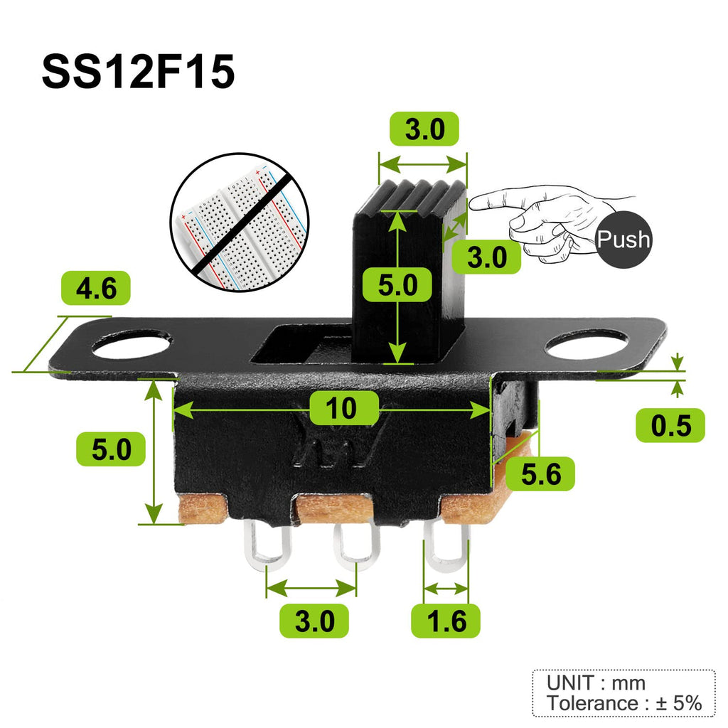 Chanzon SPDT Micro Slide Switch 1p2t 2 Position 150pcs(SS12F15) 5mm Toggle