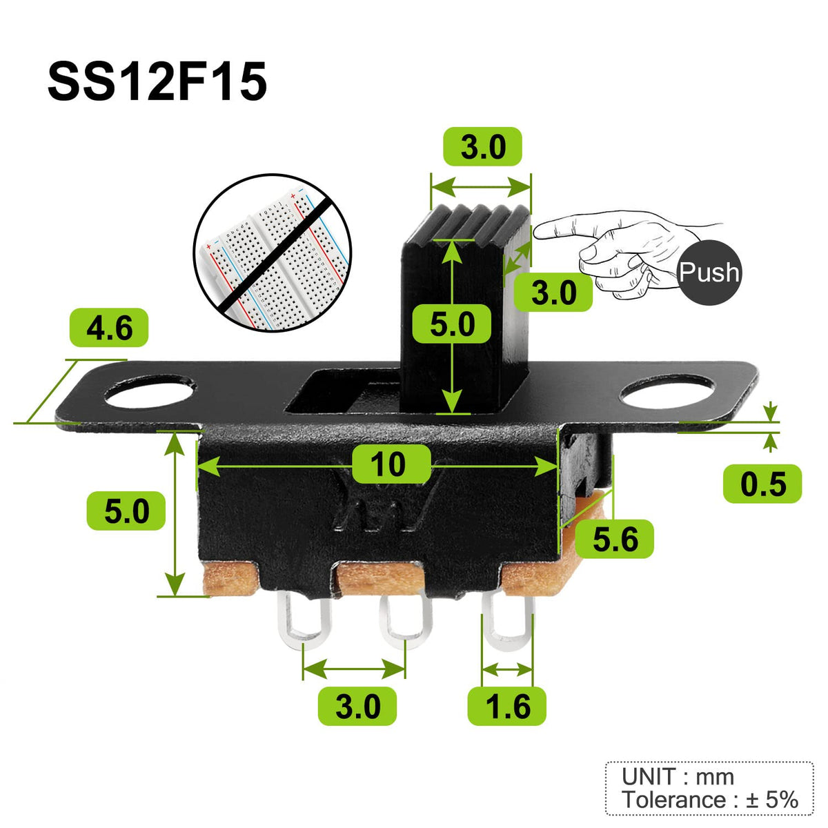 Chanzon SPDT Micro Slide Switch 1p2t 2 Position 150pcs(SS12F15) 5mm Toggle