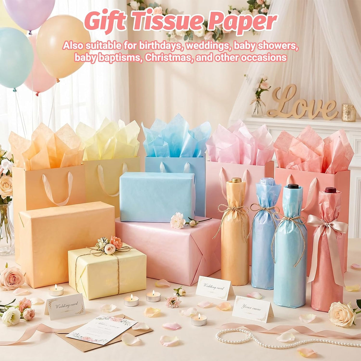 150 Sheets 6 Metallic Colors Tissue Paper Bulk 14x20 Inch