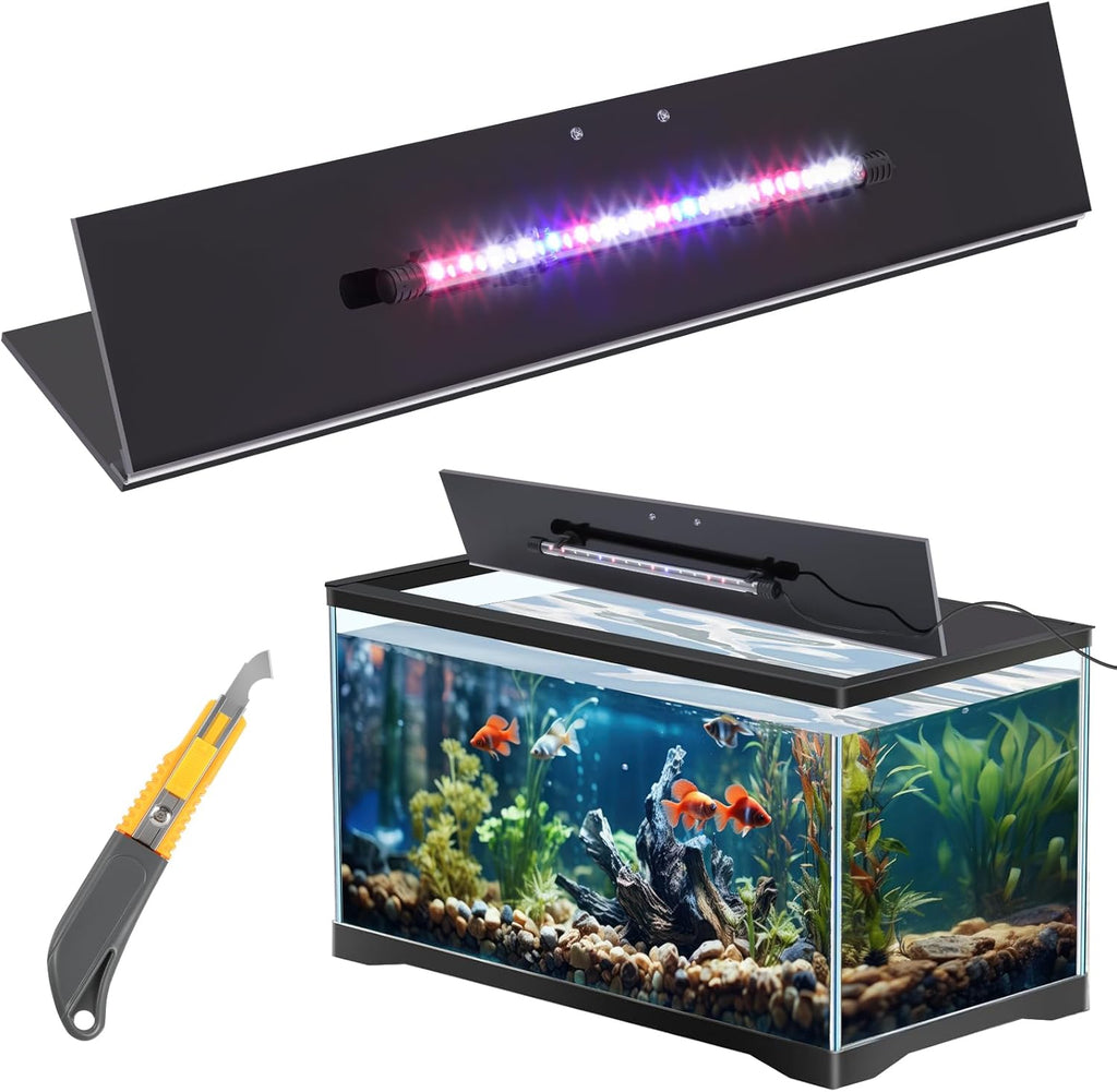 Aquarium Lids Canopy with LED Light, 3 Pcs, Black, 20x10in