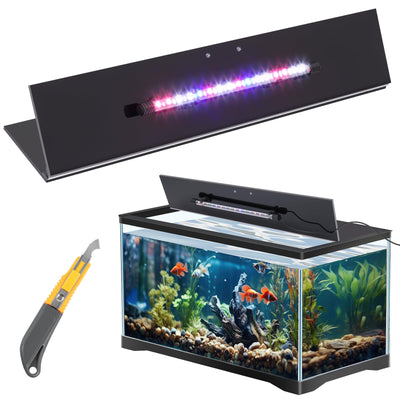 Aquarium Lids Canopy with LED Light, 2 Pcs, Black, 24x12in
