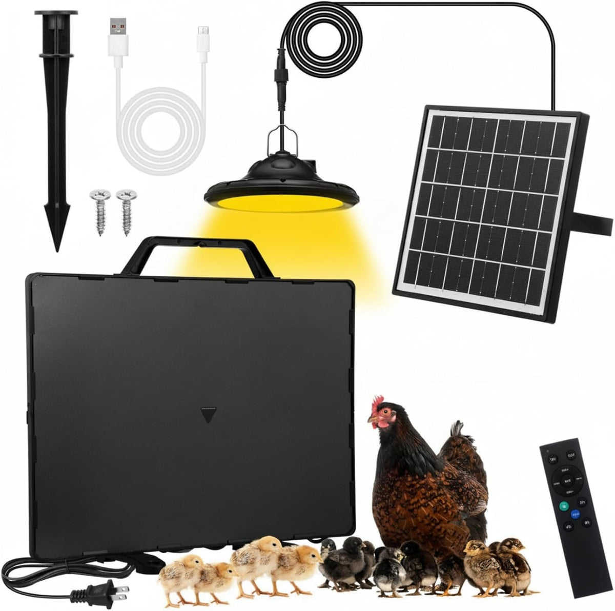 Solar Chicken Coop Shed Light, 160w Coop Heater, Single Light, Black