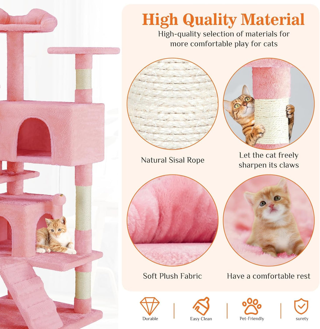 54 Inch Cats Tree Tower, Multi-Level with Scratching Post, Indoor Cat Tree Condo with Climbing Ladder, Plush Toy