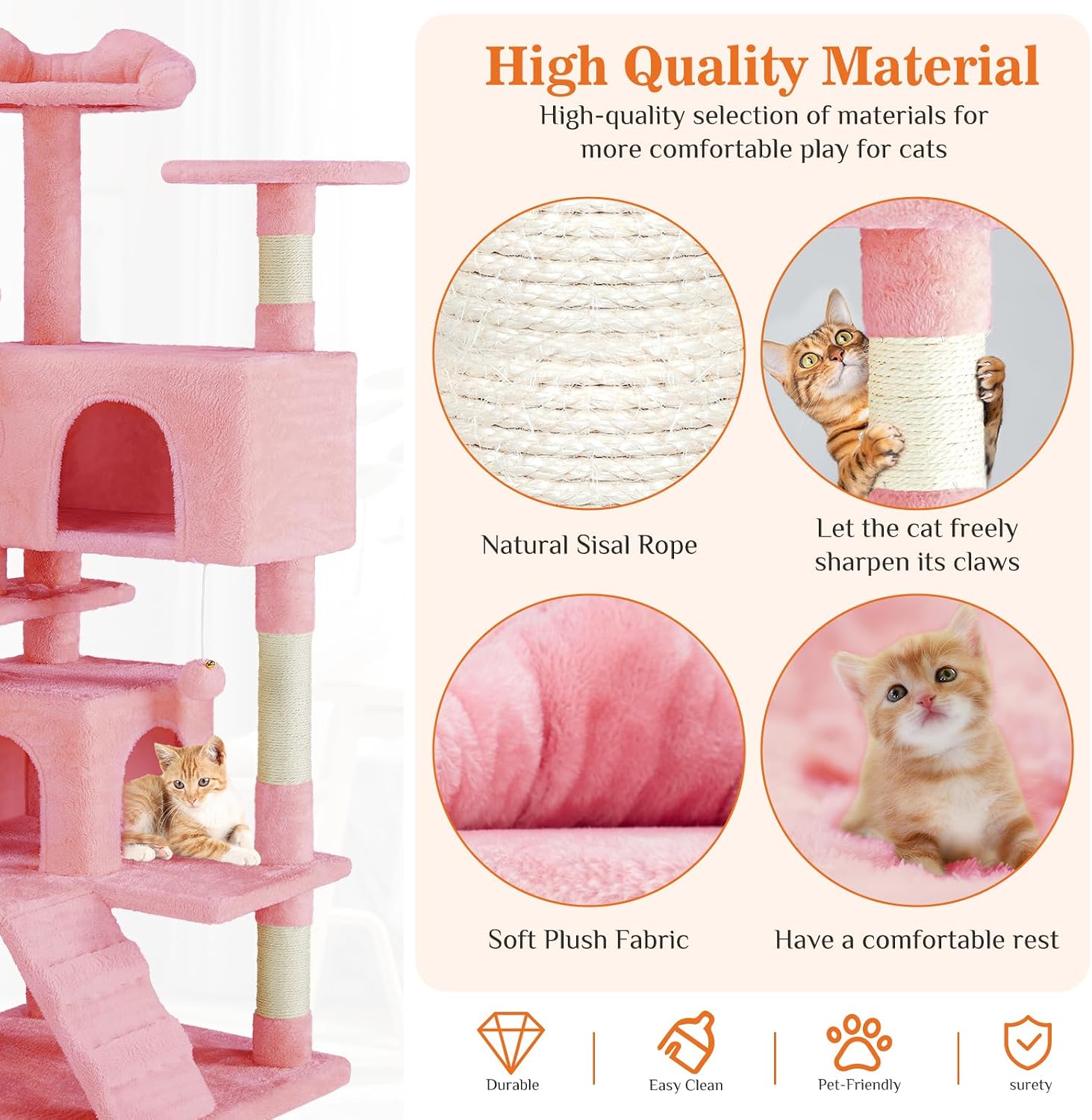 54 Inch Cats Tree Tower, Multi-Level with Scratching Post, Indoor Cat Tree Condo with Climbing Ladder, Plush Toy