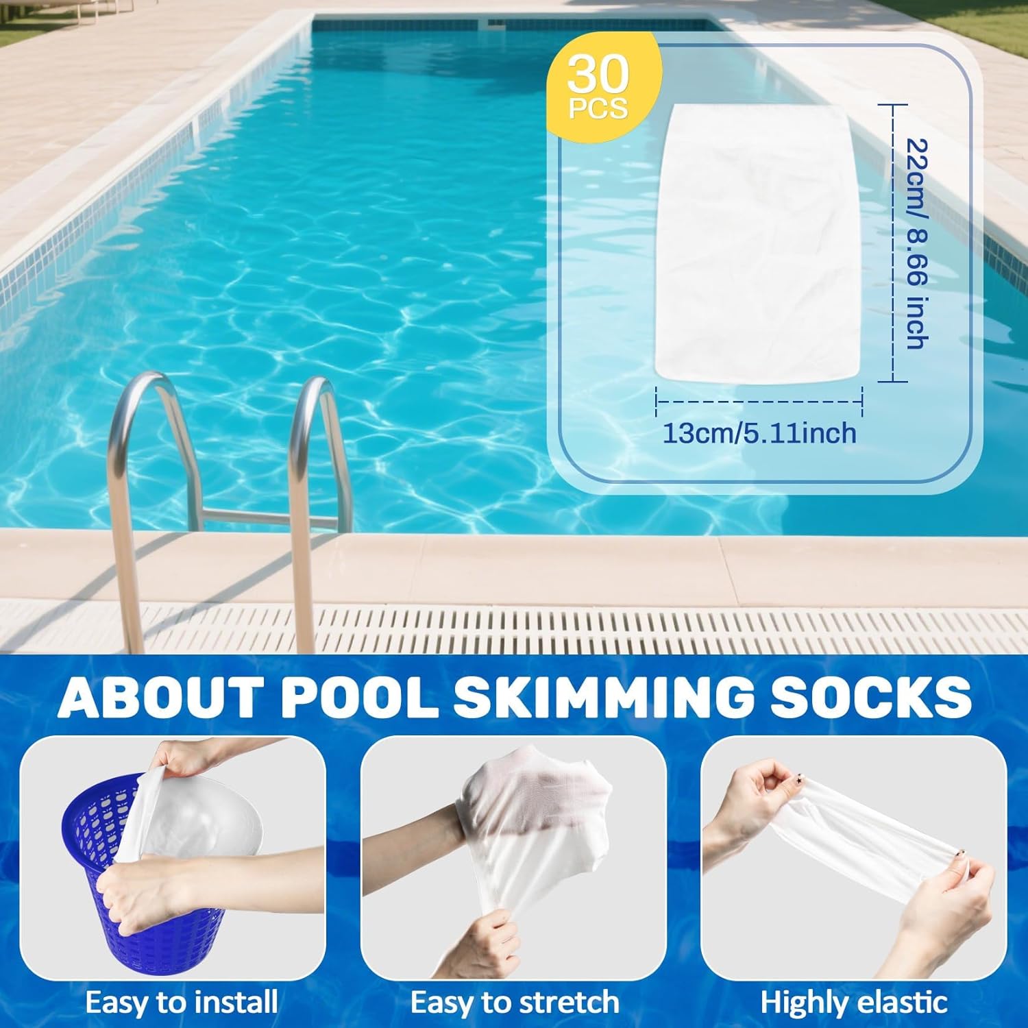 30 Pack Pool Skimmer Socks - Pool Socks for Skimmer Basket, Traps Dog Hair, Sand, Pollen & Leaves, Protects Filter &