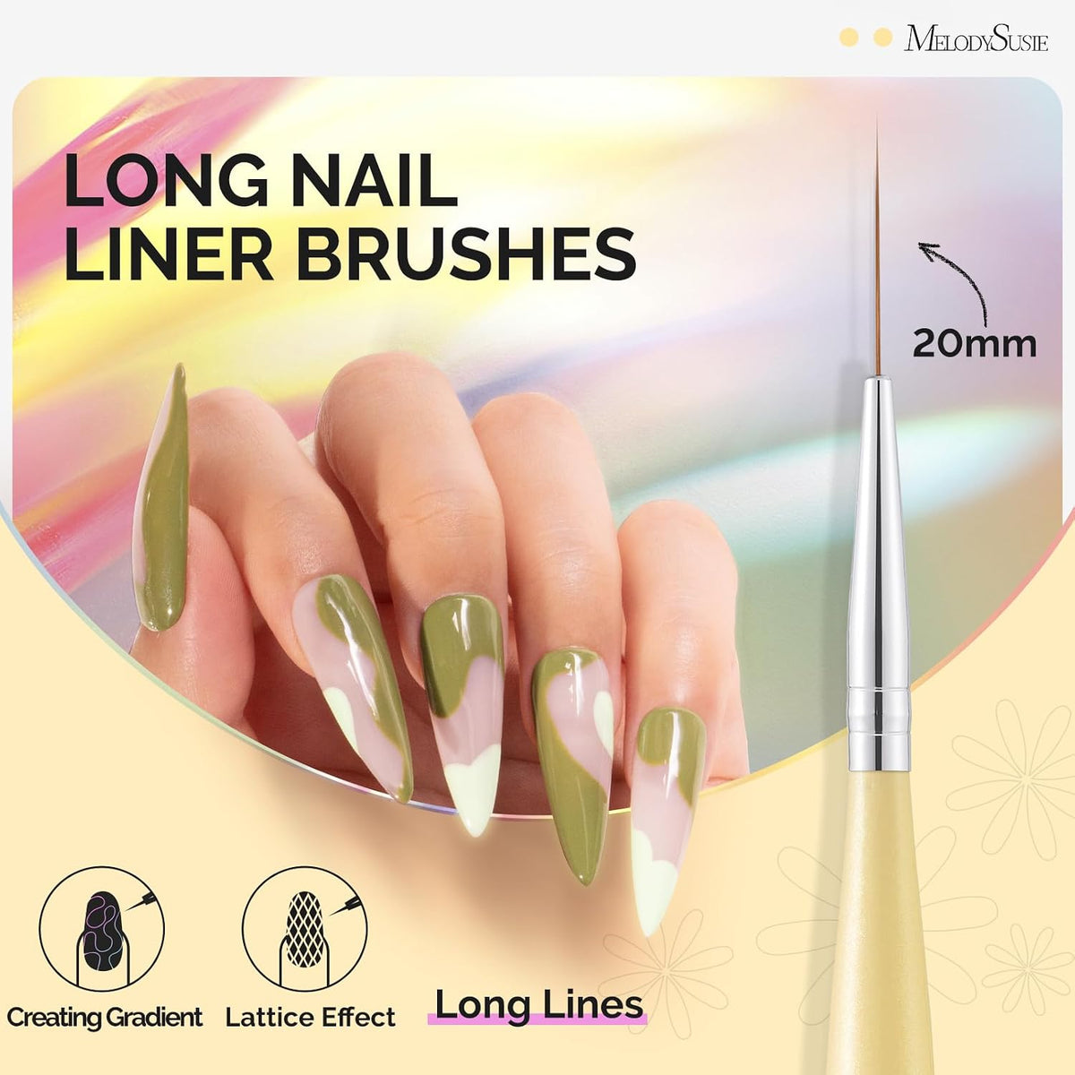 Nail Art Liner Brushes 5Pcs Sizes 5/7/9/11/20mm
