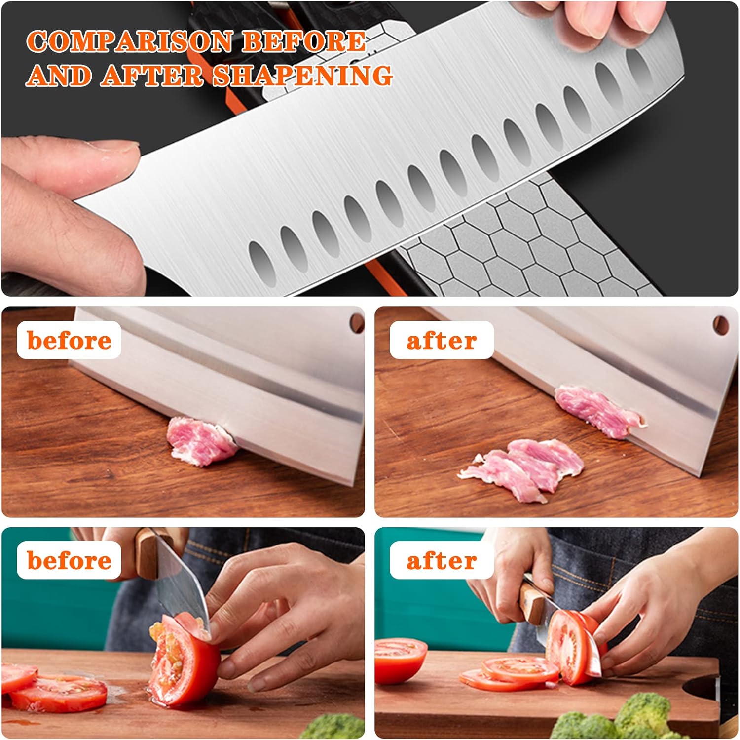 Diamond Sharpening Stone,400/1000 Grit Handheld Double-Sided Diamond Sharpener 5 in 1 Honeycomb Surface Knife