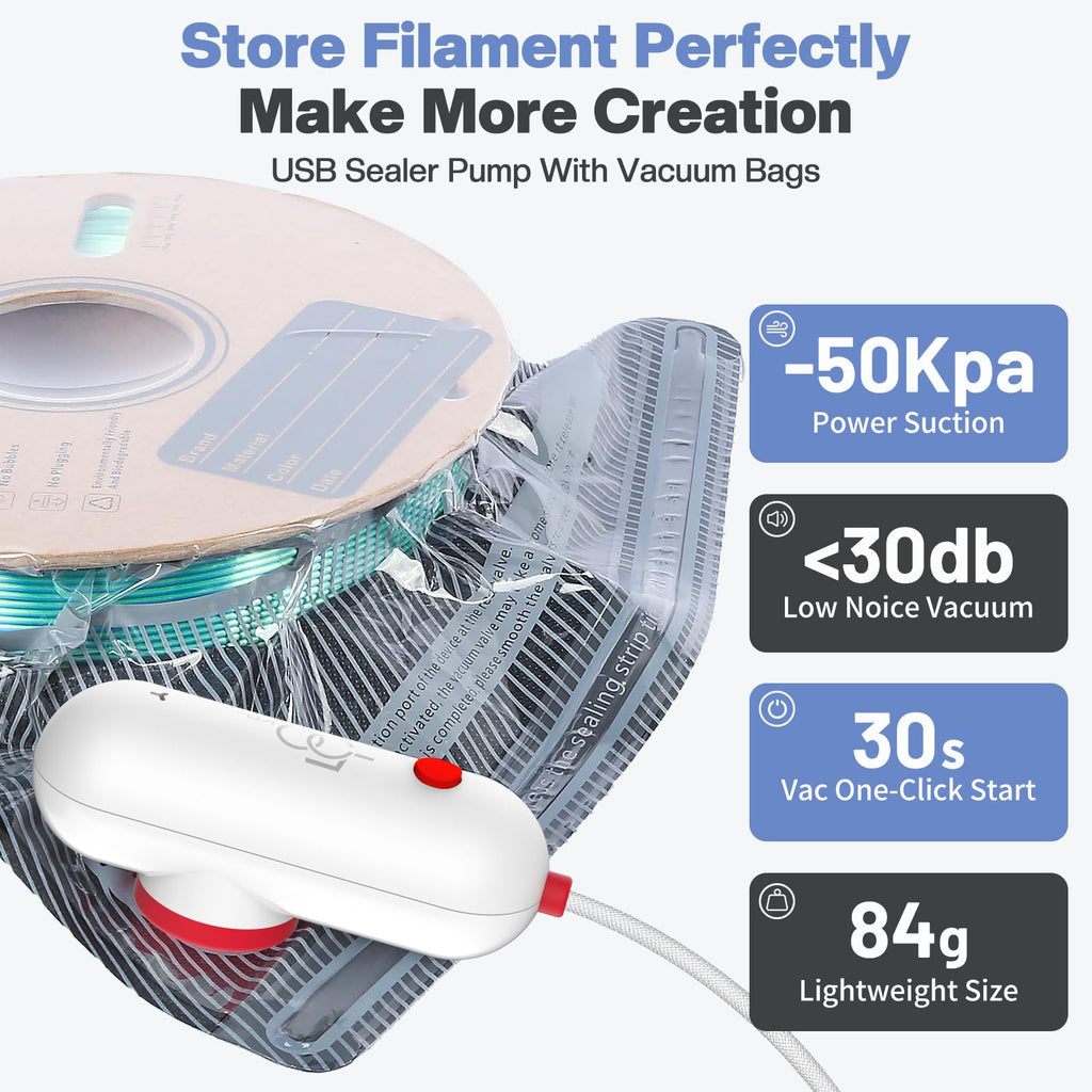 3D Printer Filament Storage Vacuum Bags with USB Pump, 30 Pack