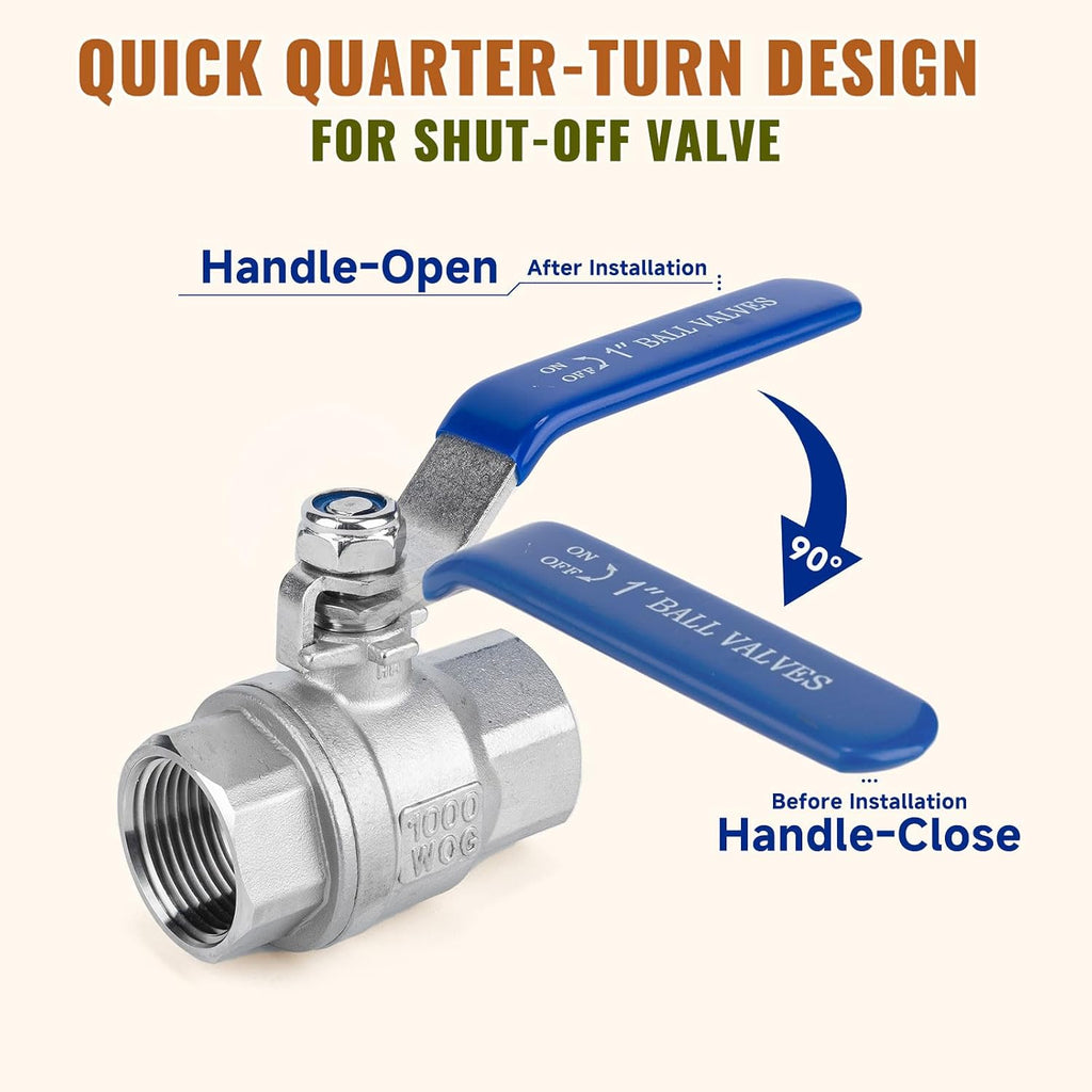 1 inch Ball Valve 2 Pack Full Port Female NPT Thread Shut Off Valve