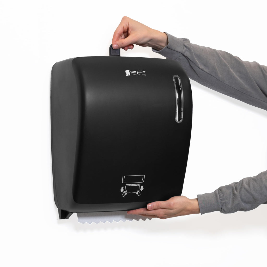 Timeless Hands-Free Mechanical Paper Towel Dispenser, Black, Commercial Grade, Universal Roll Compatibility