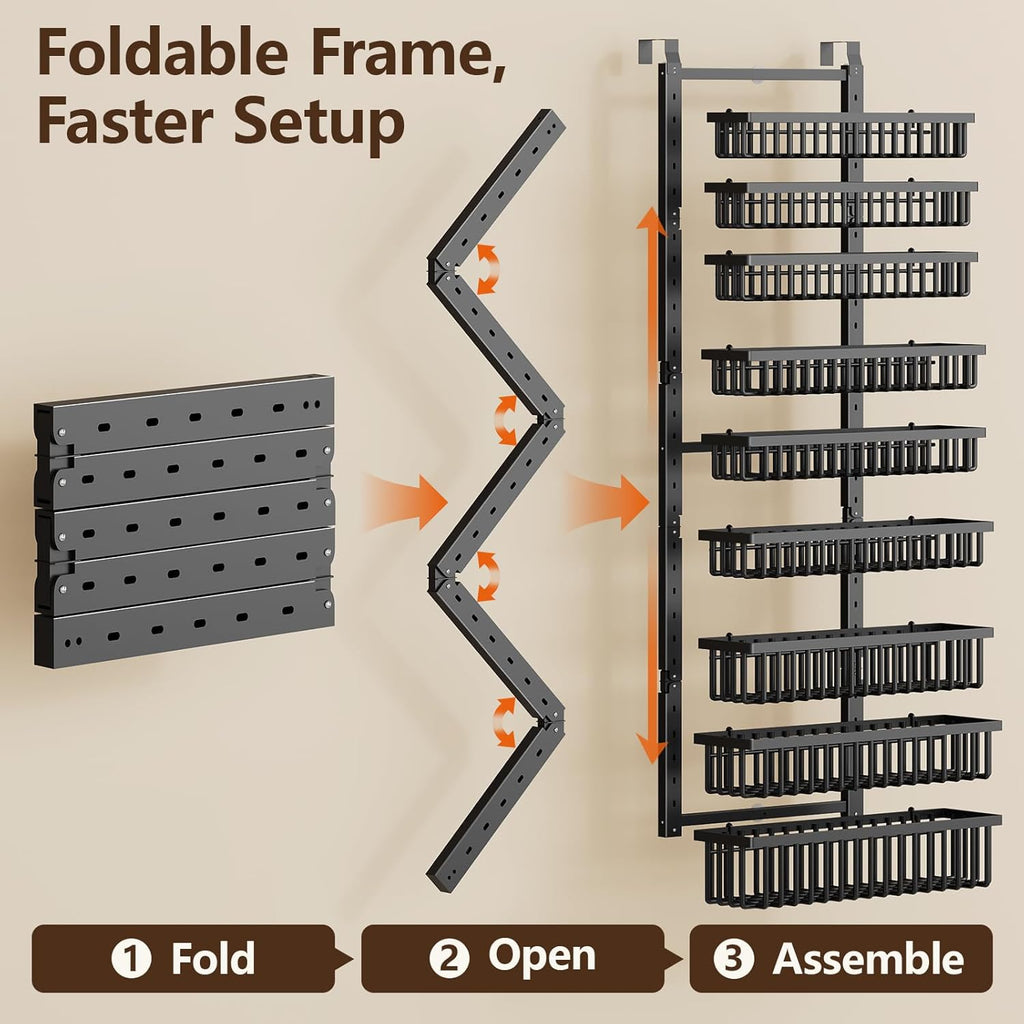 9 Tier Over The Door Pantry Organizer, 2 in 1 Wall Mount or Hanging Spice Rack with Adjustable Deep Basket
