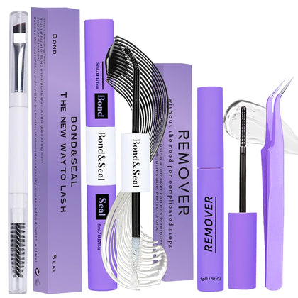Lash Bond and Seal Kit DIY Lash Extension | Waterproof Lashe Cluster Glue 72h Hold and Seal Lash Remover Tweezers for