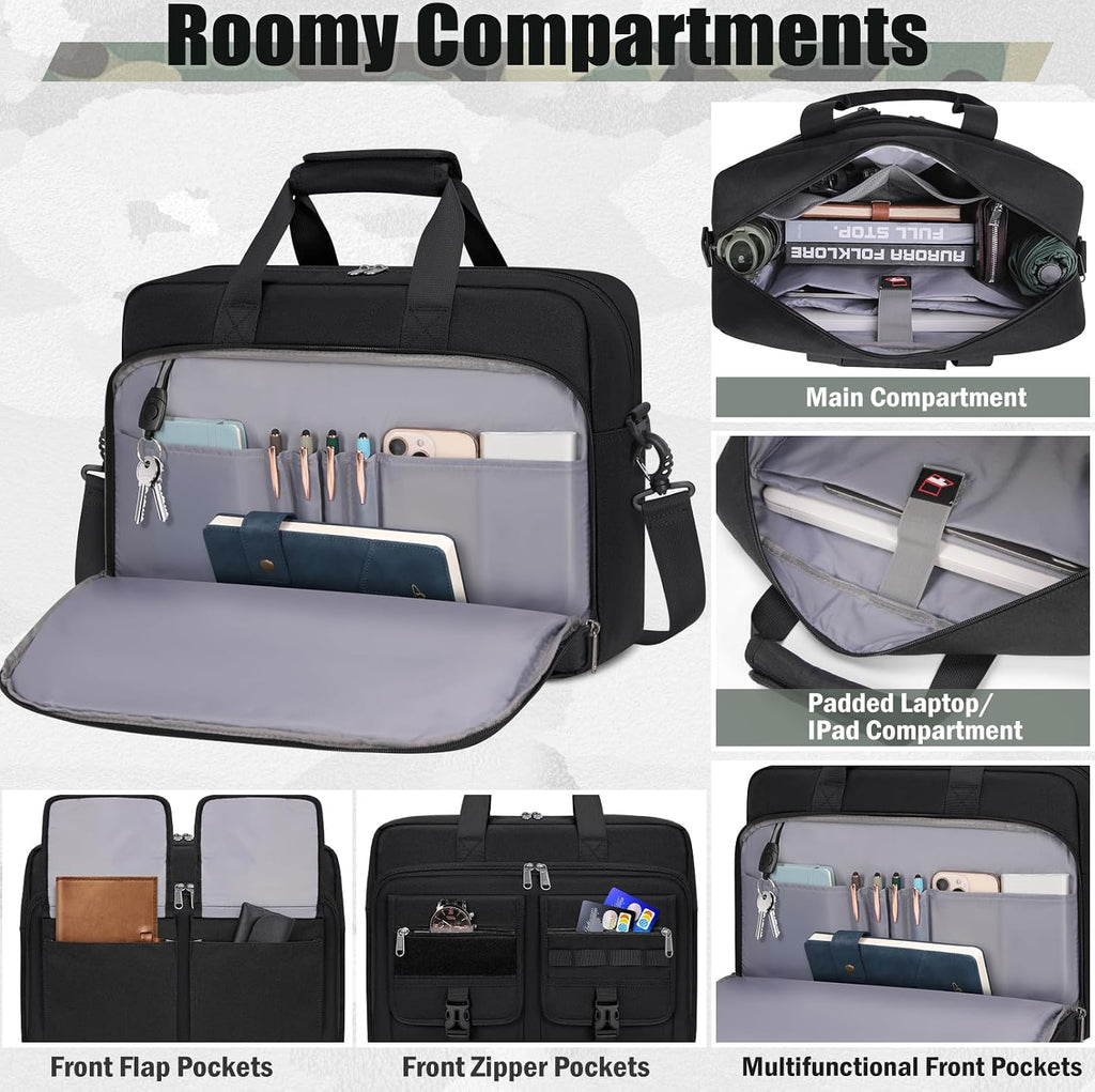 Tactical Laptop Bag for Men 15.6/17.3 Inch Military Laptop Briefcase with MOLLE Large Business Travel Messenger Bag