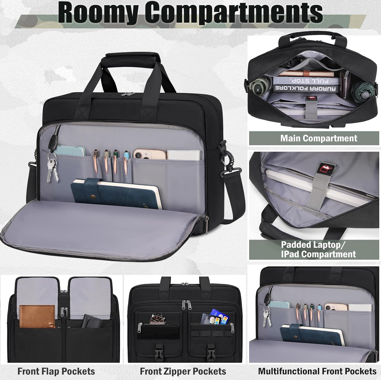 Tactical Laptop Bag for Men 15.6/17.3 Inch Military Laptop Briefcase with MOLLE Large Business Travel Messenger Bag