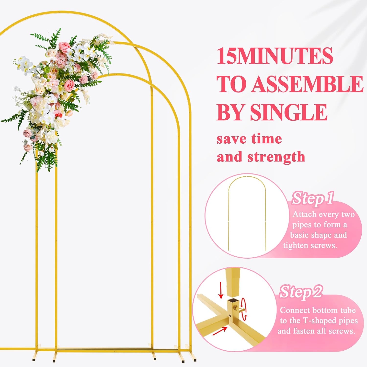 Wedding Arch Backdrop Stand 7.2FT,6.6FT,6FT Gold Metal Arch Stand