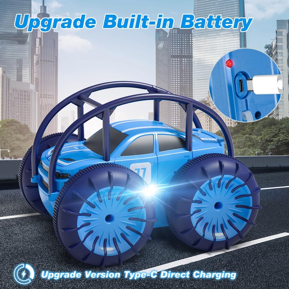Amphibious Remote Control Car,Rechargeable RC Cars Toy 360° Flips Rotation Stunt Crawler 15KM/H 4WD All Terrain