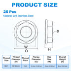 Kozelo 25Pcs Serrated Flange Hex Nuts M6-1-Coarse 304 Stainless Steel