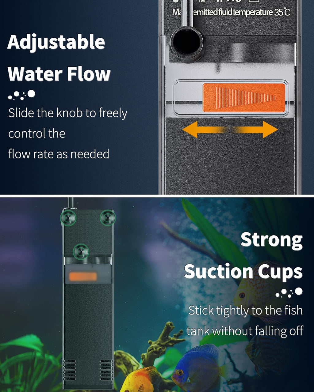 Internal Aquarium Filter with 80 GPH Water Pump Quiet Submersible Bio Sponge Foam Filter for 10 to 20 Gallon Fish