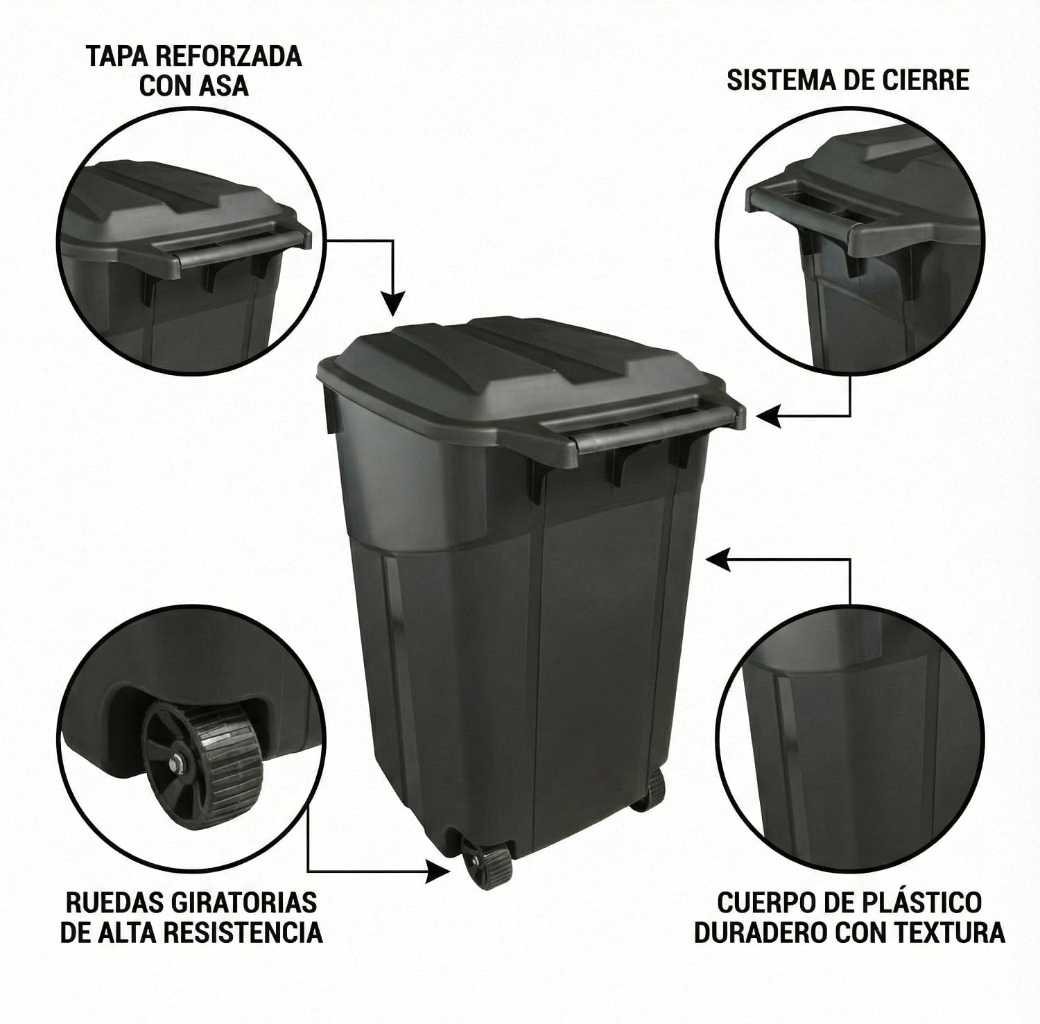 Outdoor Trash Can with Lid & Wheels, 45 Gallon Large Garbage Can for Garage & Patio, Heavy Duty Lockable Lid, Rugged