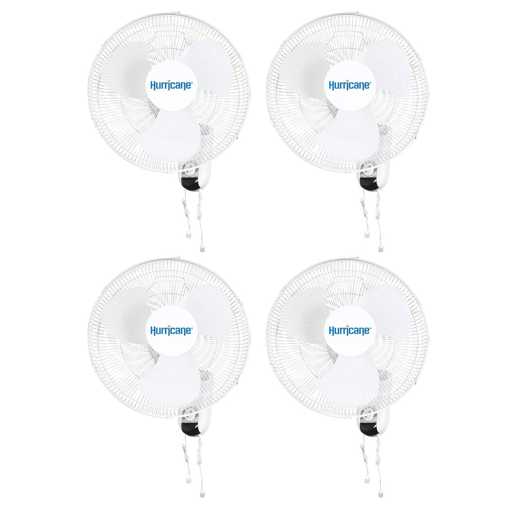 Classic Oscillating Wall Mount Fan, 3 Speeds, White-16in, 4 Pack