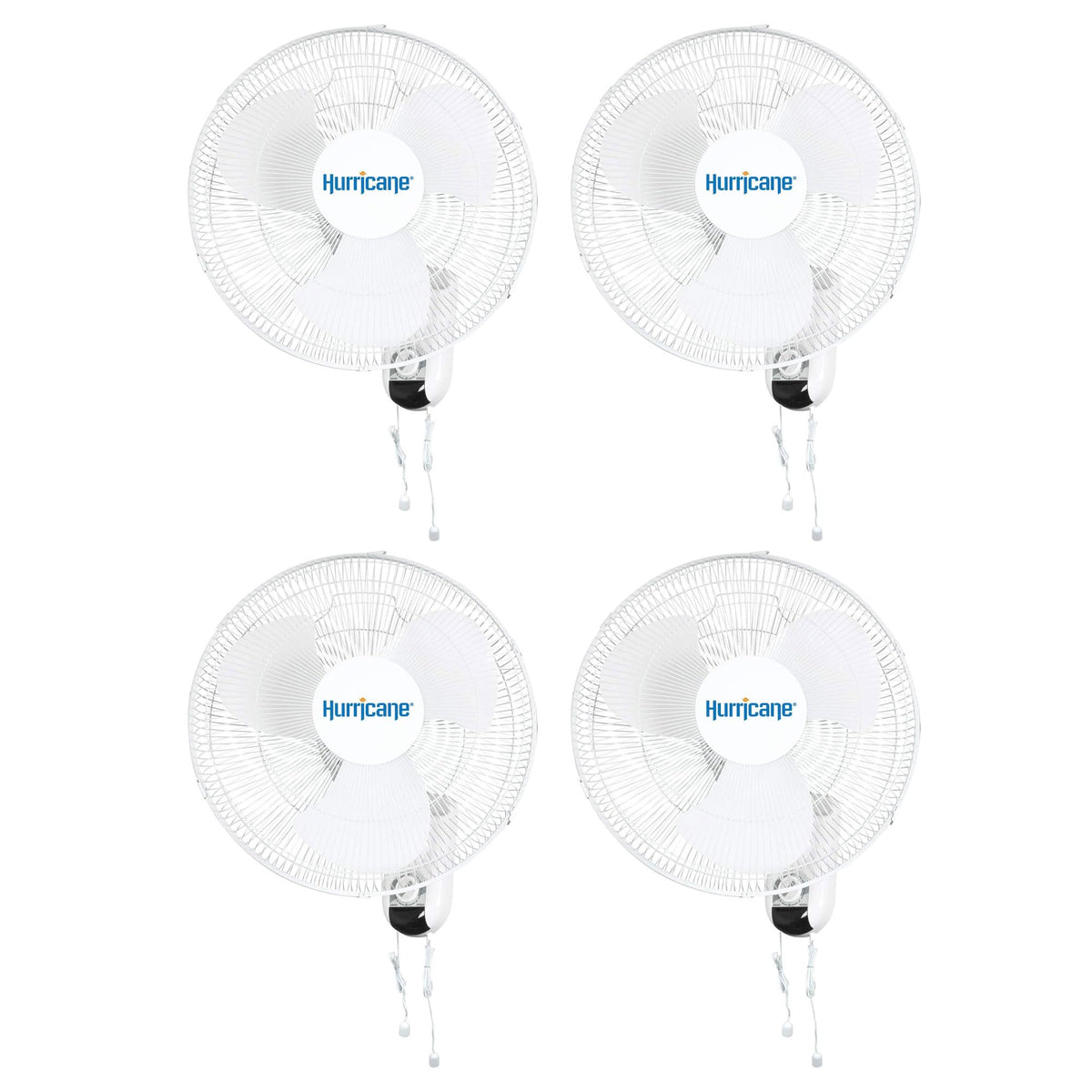 Classic Oscillating Wall Mount Fan, 3 Speeds, White-16in, 4 Pack