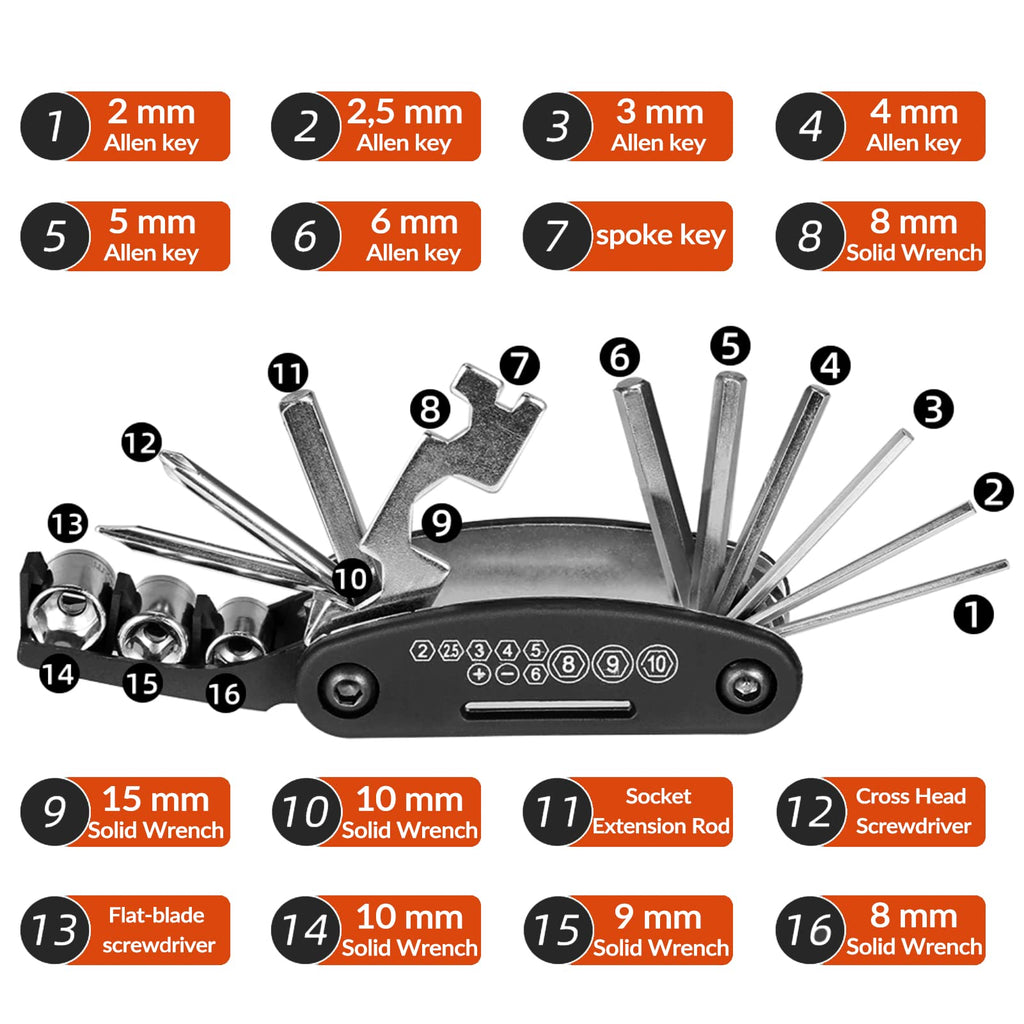 Bike Multitool Lightweight 16-in-1 MTB Bicycle Multitool Compact