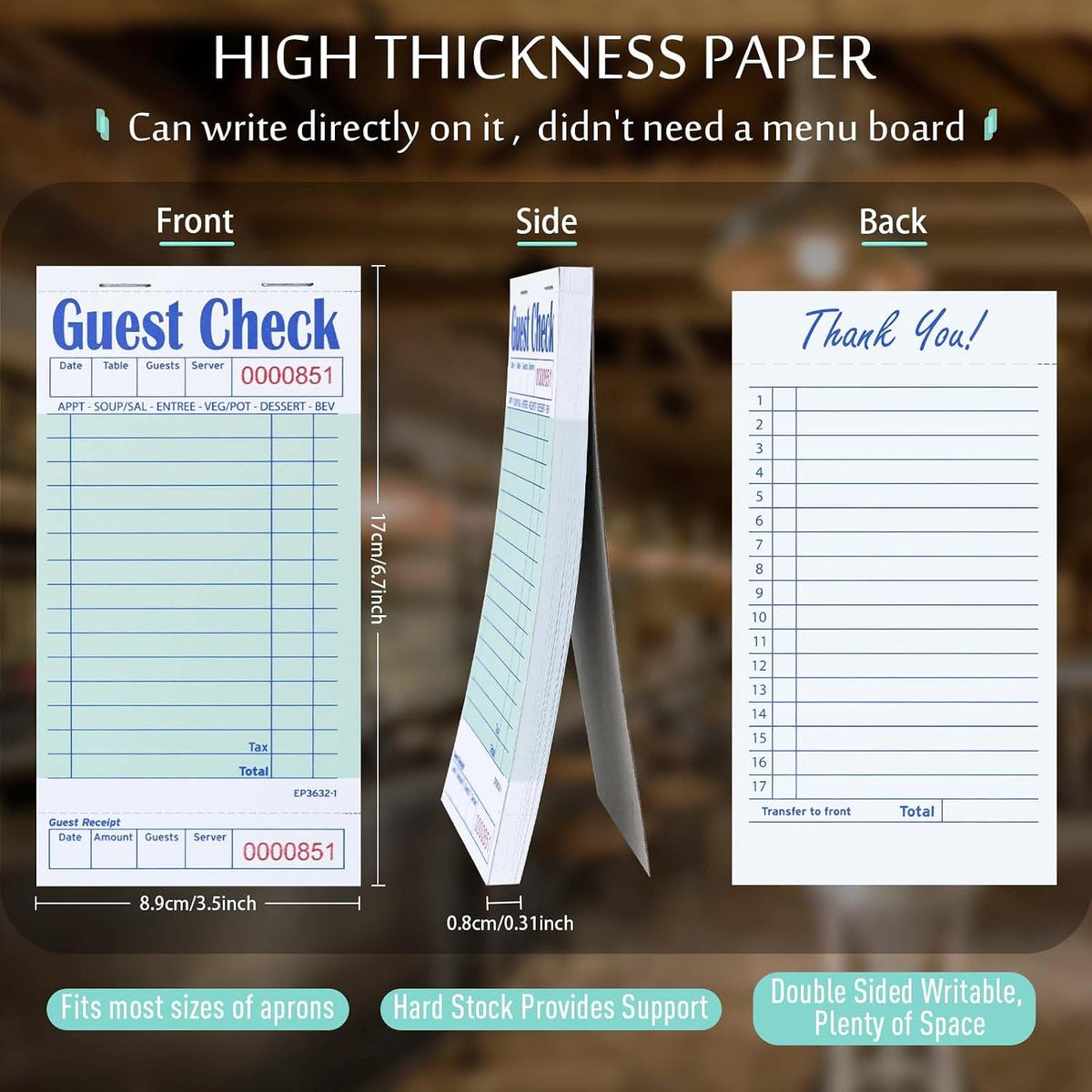 Guest Check Pads for Servers (Green-20 pads), 50 Sheets/Pad