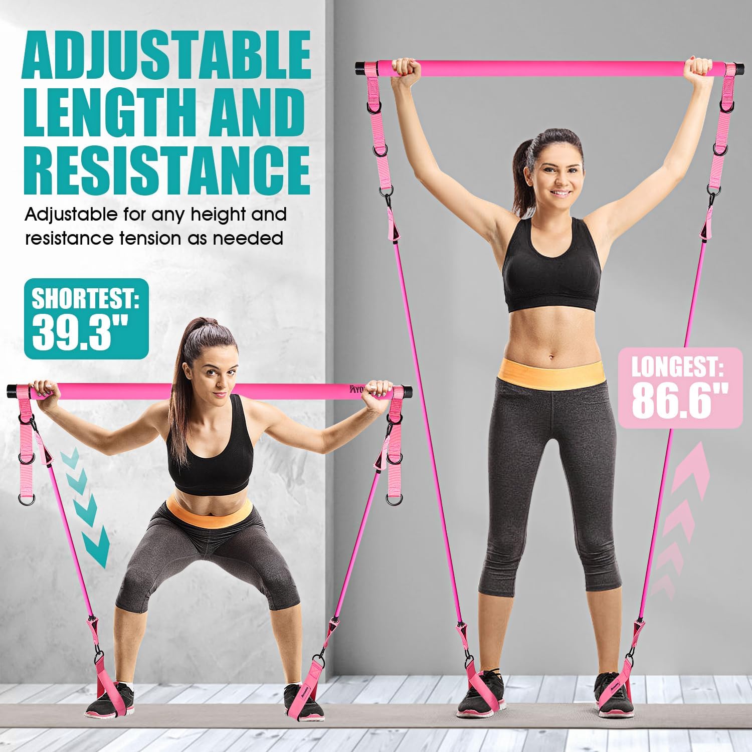 Pilates Bar Kit with Resistance Bands, Pilates Workout Equipment for Legs, Hip, Waist, Arm, Squats Exercise Equipment