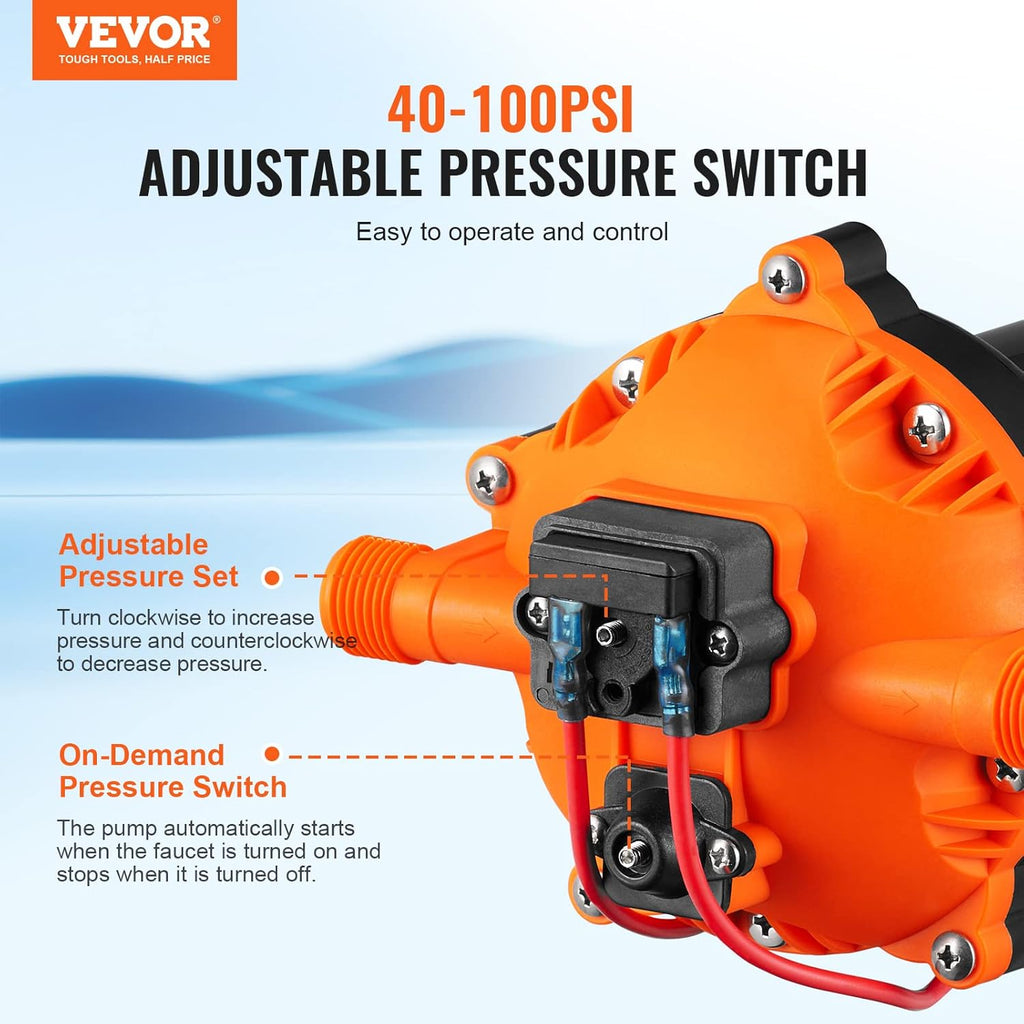 VEVOR Water Diaphragm Pump 12V DC 5.5 GPM Flow 70 PSI Rated Pressure