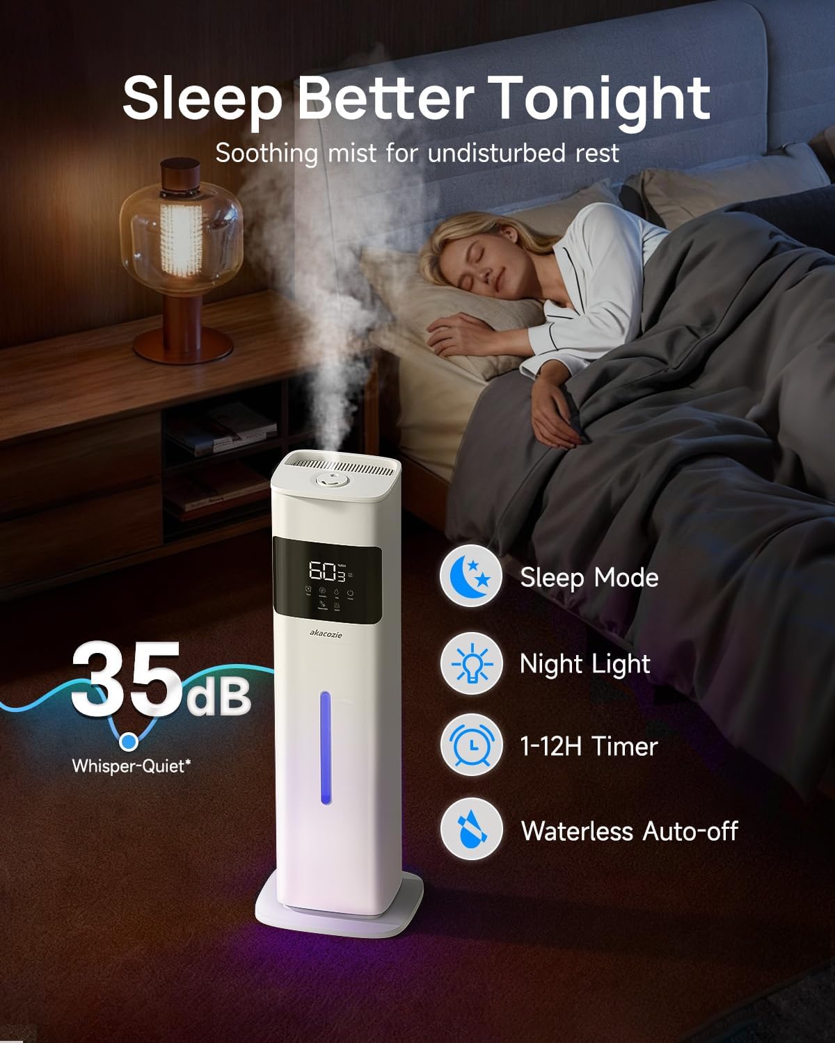 Humidifiers for Bedroom, Humidifier Large Room, White | Warm & Cool Mist, 2.1Gal/8L, 500 sq ft Coverage, Run 48H