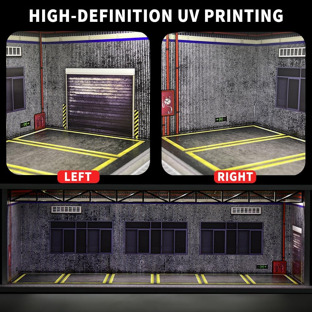 1/64 Scale Diorama Garage Display Case for Die-Cast Model Cars | Acrylic Cover, Storage with 6-Space Scene Parking