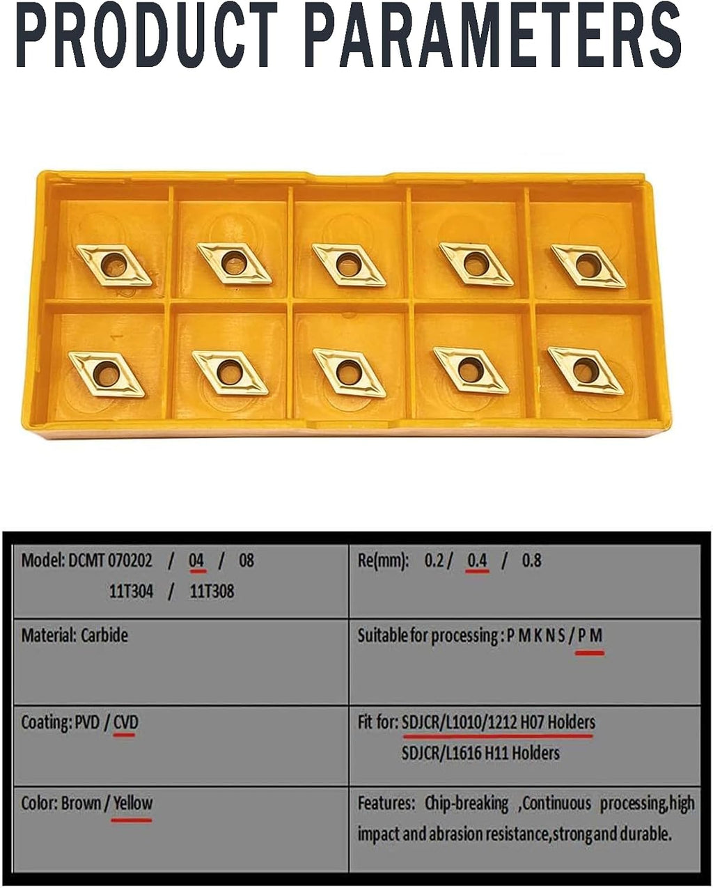 GBJ DCMT070204 Carbide Inserts Wear Resistant For SDJCR Tool Holder