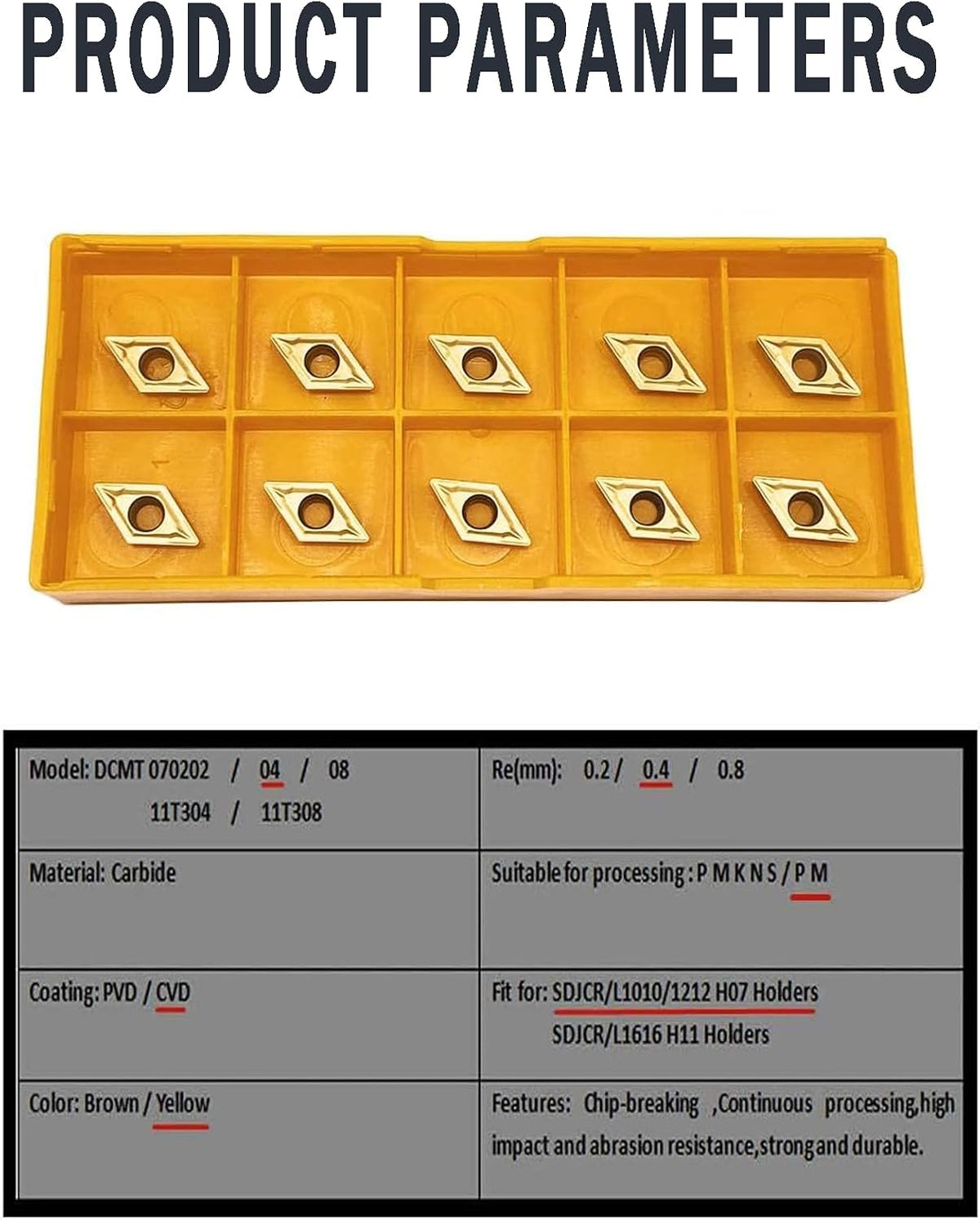 GBJ DCMT070204 Carbide Inserts Wear Resistant For SDJCR Tool Holder