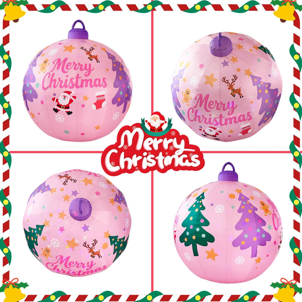 8ft Pink Christmas Ball Inflatable Outdoor Indoor Decor, Giant Blow Up IP44 Weatherproof Xmas Decorations for Yard