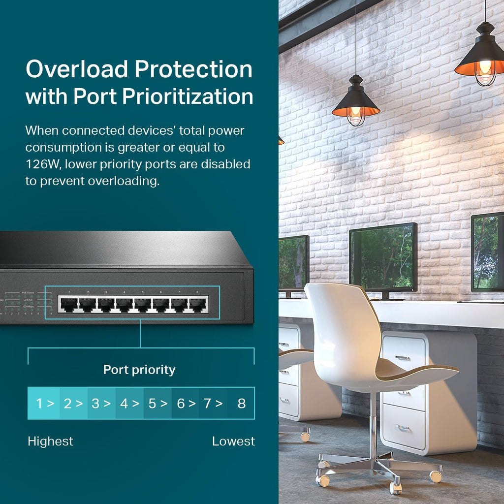 8 Port Gigabit PoE Switch | 8 PoE+ Ports @126W | Plug & Play | Limited Lifetime Protection | Desktop/ Rackmount |
