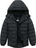 Boy's Quilted Winter Jacket Waterproof Down Coat Puffy Hooded Parka | Warm Jacket with Detachable Hood Windproof