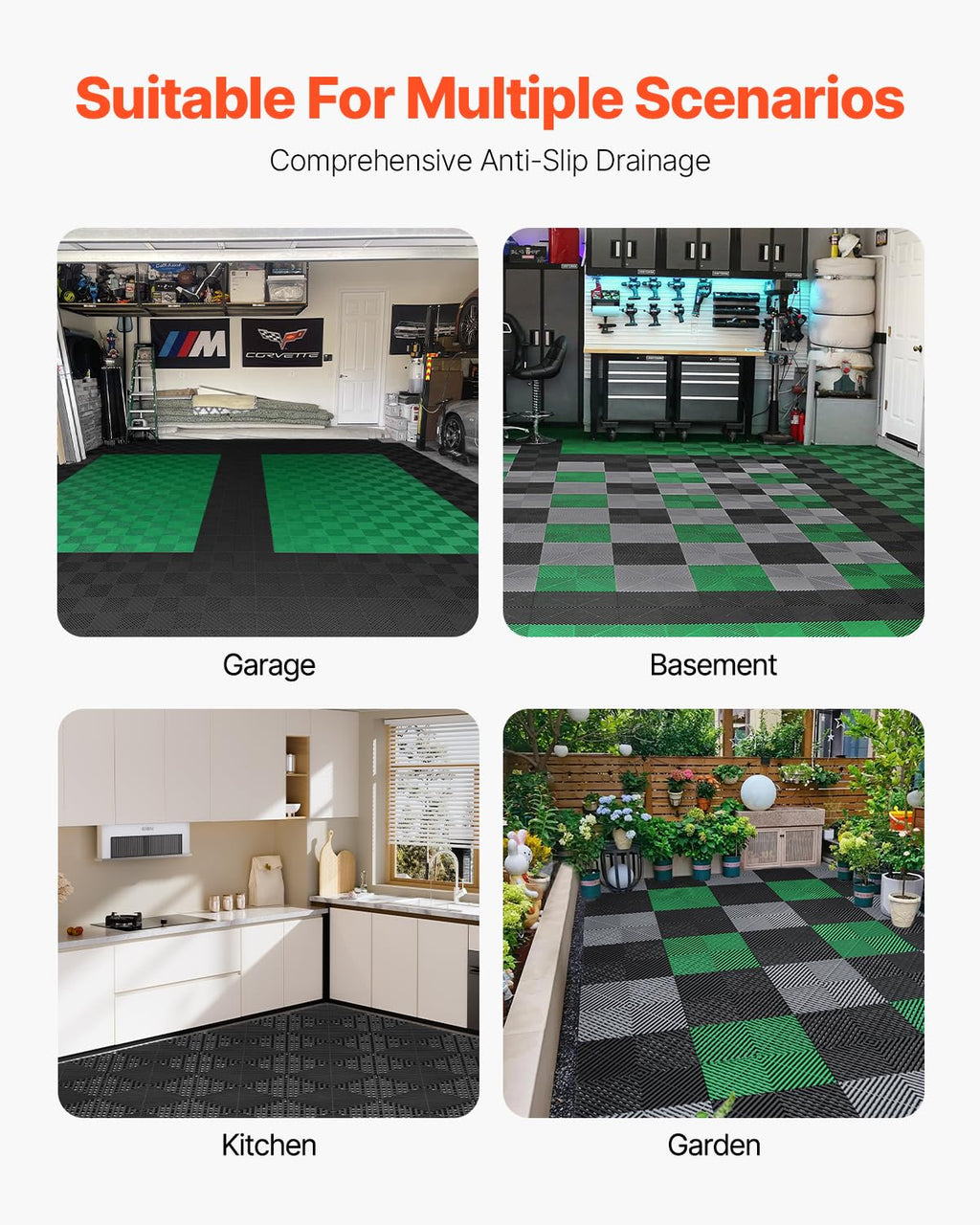 Interlocking Drainage Mat, 12” x 12” Modular Interlocking Cushion, 12 Pcs Splicing Drainage Mats, Non-Slip PP