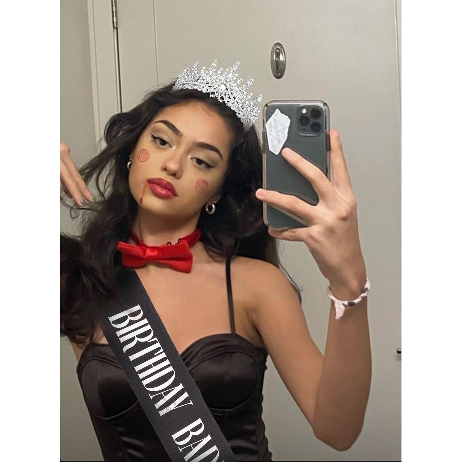 Silver Birthday Crown Adult Woman & Glitter Black Gothic Black Birthday Baddie Sash Princess Tiara for Party