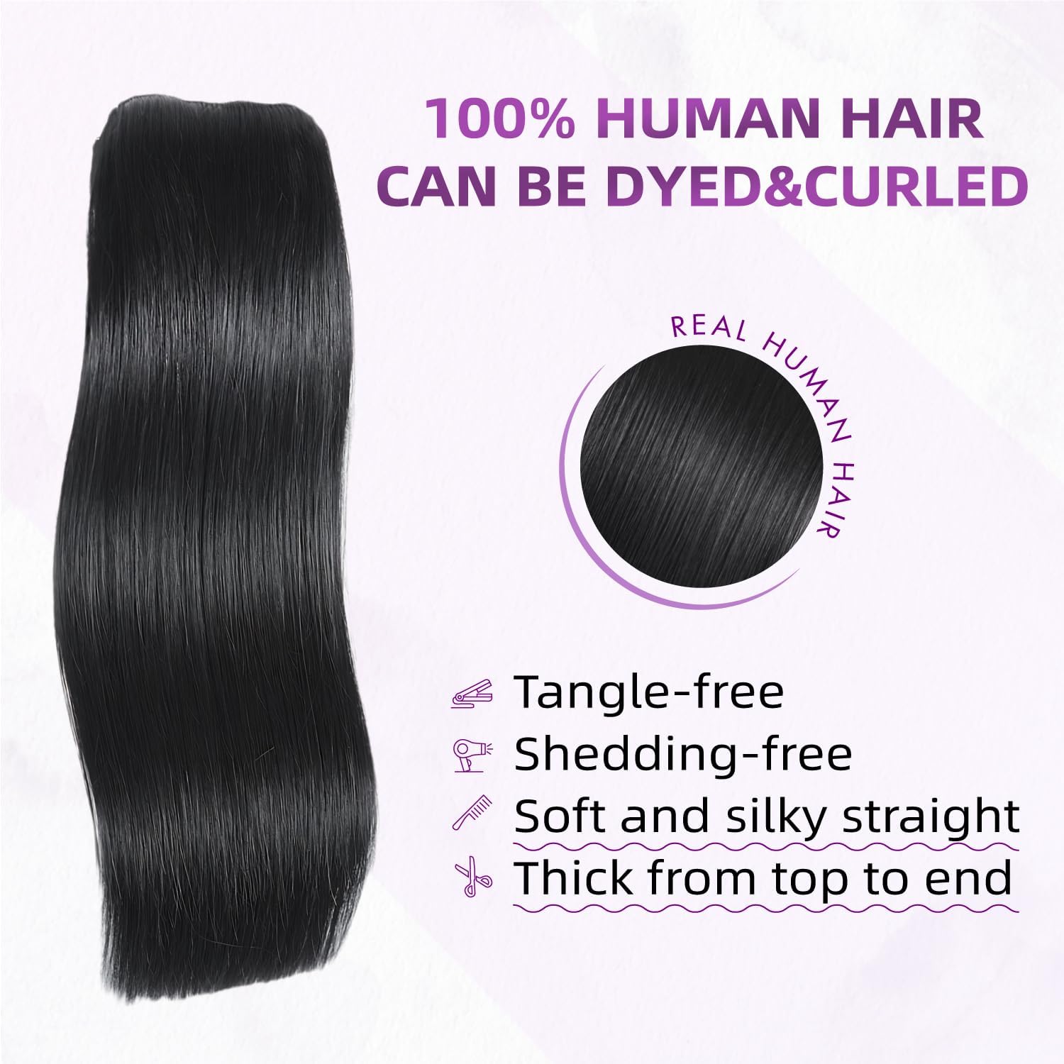 Clip in Hair Extensions Real Human Hair Clip ins For Women 1B Natural Black | 24Inch 120g/4.2oz, 8pcs Per Set, Double