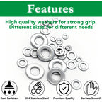 550PCS Flat Washers Assortment, 304 SS, 12 SAE Sizes, 2#-1/2"
