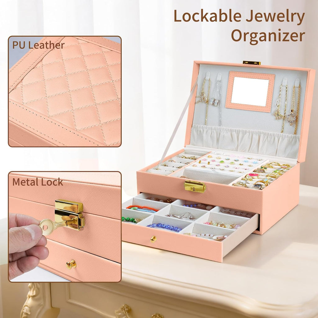 Jewelry Box, 2 Layer Jewelry Organizer with Velvet Earring Organizer, Jewelry Holder Organizer Travel, White Jewelry