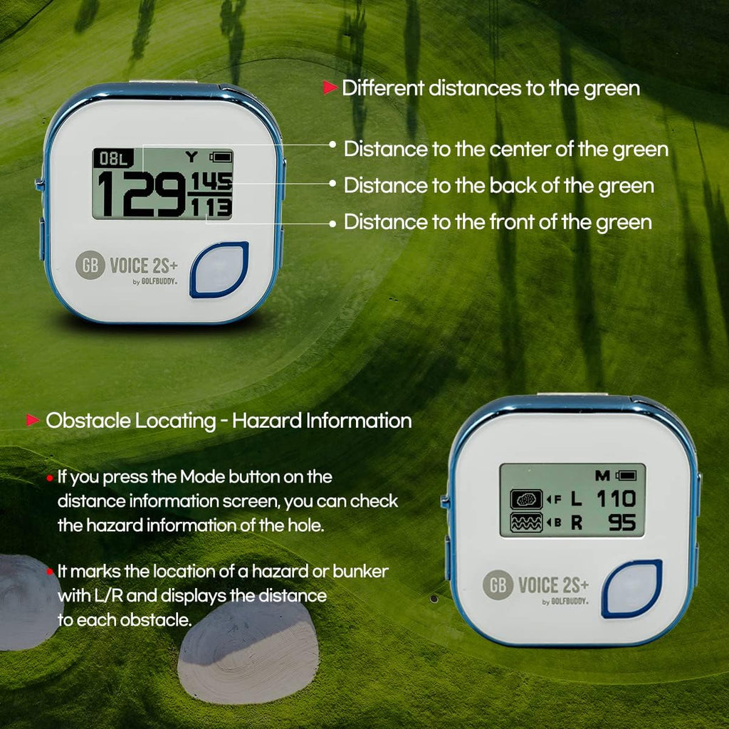 GOLFBUDDY Voice 2S+ Talking GPS Rangefinder, Clip on Hat Golf Navigation, Slope Mode on/Off, 18 Hours Battery Life